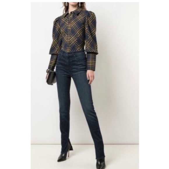 Veronica Beard Seneca Plaid Puff Sleeve Button-down shirt Size 0 Navy Check - Picture 3 of 12